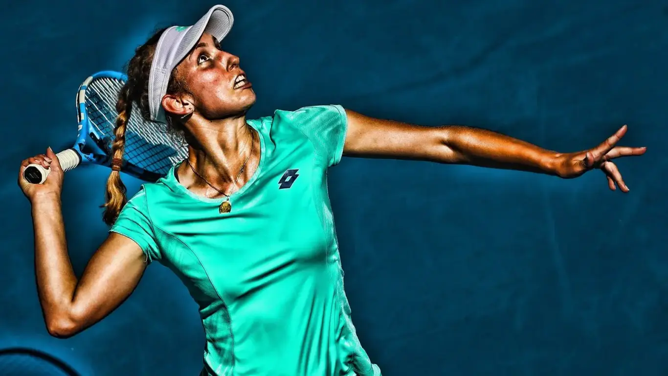 Tennis player mid‑serve used to illustrate 1xBet APK download and mobile sports access