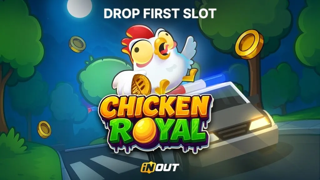 Chicken Royal promotional artwork with cartoon chicken and coin